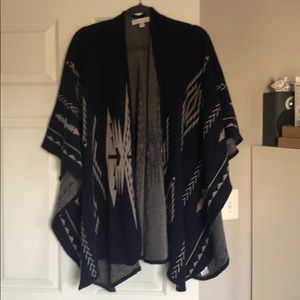 Navy & tan Aztec print poncho